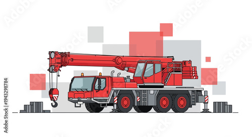 Modern Red Mobile Crane Illustration For Construction Projects