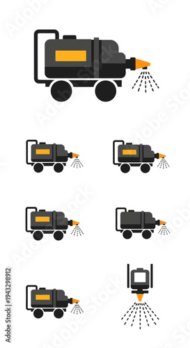 Modern Sprayer Vehicle Icon Set For Agricultural And Industrial Use