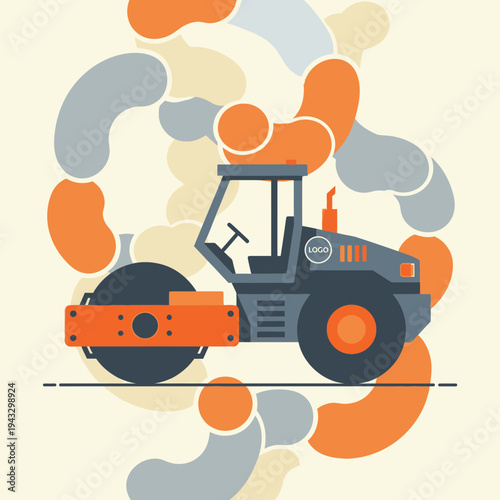 Modern Steamroller Construction Machine Abstract Shapes Background