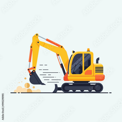 Modern Yellow Excavator Machine Construction Site Illustration