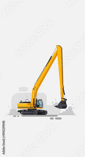 Modern Yellow Excavator Machine For Construction Site Illustrations