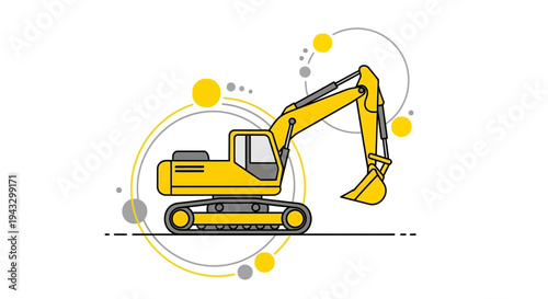 Modern Yellow Excavator Machine Graphic Design With Abstract Circles