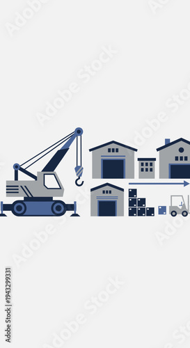 Modern Warehouse Logistics Crane and Forklift Operations
