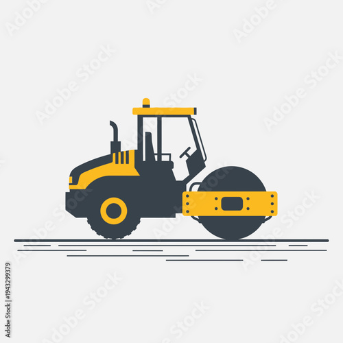 Modern Yellow And Gray Steamroller Machine Flat Icon For Construction Industry