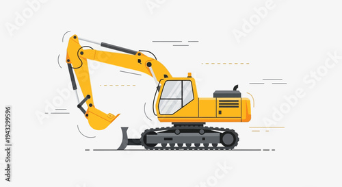 Modern Yellow Excavator Machine Vector Illustration Construction Equipment