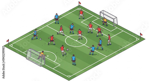 Soccer Field with Players and Goals.