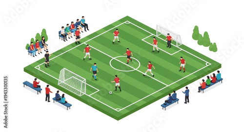 Soccer Field with Players and Spectators.