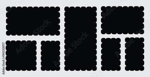 Set of blank rectangleand square Postage stamp frames.Collection of rectangla postage stamp shapes and designs with serrated edgesBlank postage stamps borders vector set. Vector illustration.