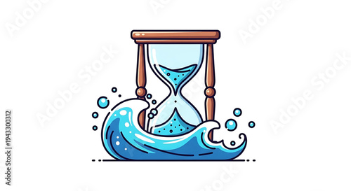 Abstract representation of time passing with a dynamic blue wave crashing against a wooden hourglass symbolizing the relentless flow of moments and the urgency of deadlines