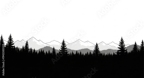 Silhouetted Trees Against Mountain Range.
