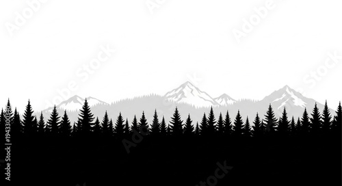 Silhouetted Trees Against Mountain Range.