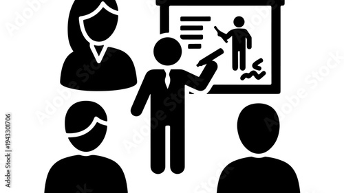 People icons set with business presentation and teamwork featuring meeting, discussion, collaboration with office and coworkers elements for