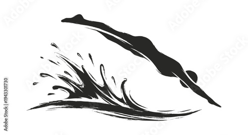 Dynamic silhouette of a diver plunging into water with splash