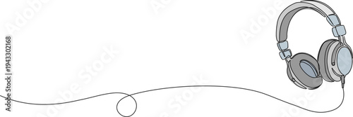 continuous single line drawing of ever-ear stereo earphones, line art vector illustration