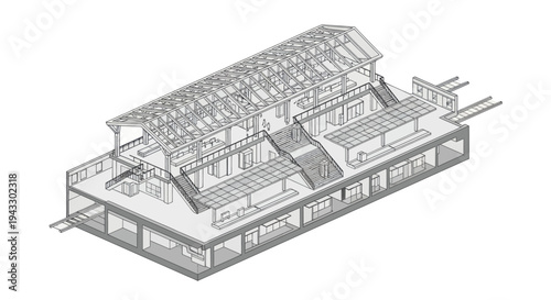 Architectural Blueprint of a Modern Building with Intricate Details.