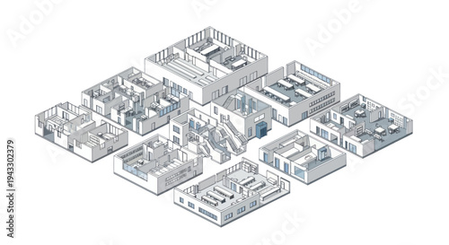 Architectural Blueprint of Modern Office Spaces and Residential Units.
