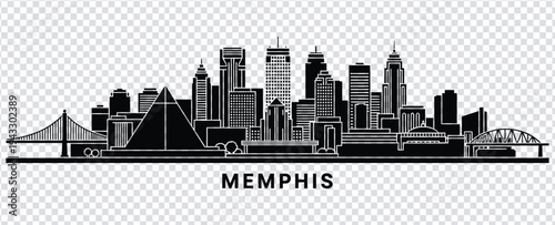 Memphis city skyline silhouette with famous landmarks and bridges