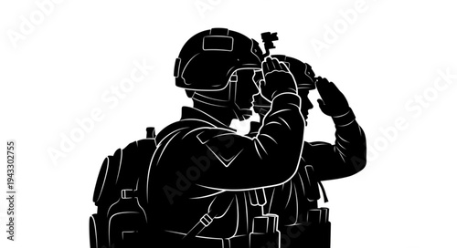 Soldier in Tactical Gear Communicating.