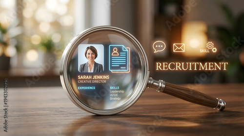 Recruitment and Hiring Concept Illustrating Resume Screening Candidate Analysis and Digital Talent Search Processes