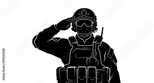 Soldier Saluting in Tactical Gear.