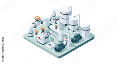 Industrial Chemical Processing Plant Equipment Isometric View.