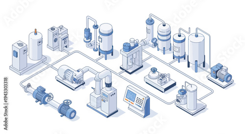 Industrial Manufacturing Plant Equipment and Process Flow Diagram.