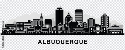 Albuquerque city skyline with iconic buildings and landscape