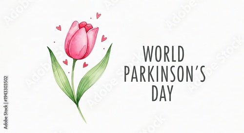 Pink tulip with hearts for World Parkinson's Day awareness campaign illustration