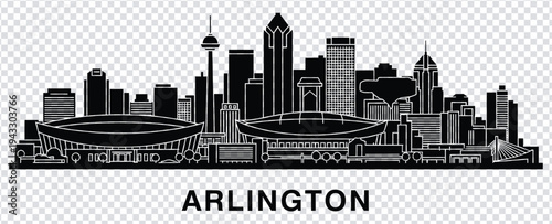 Foto Black and white illustration of arlington city skyline with various buildings
