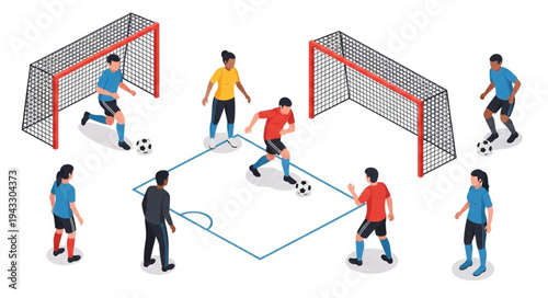 Soccer Players Training on Field.