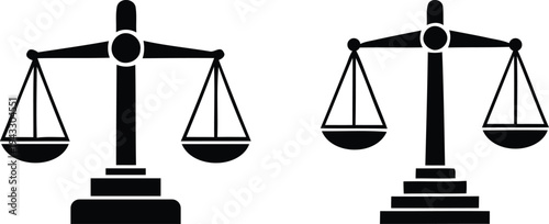 Black and white illustration of two sets of balanced scales
