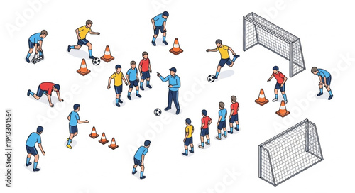 Soccer Players Training Session Illustration.