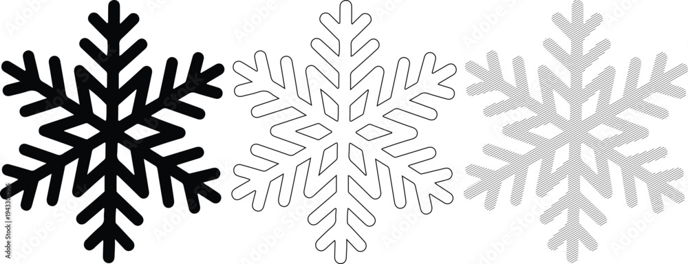 Fototapeta premium Snowflake Icons Set Black White Gray Vector Illustrations Isolated