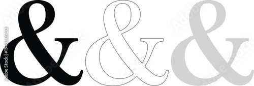 Three Ampersand Symbols Variations: Black Outline Pattern Isolated
