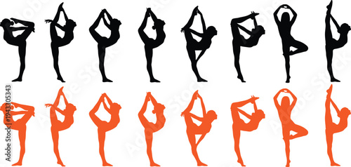Yoga poses for flexibility and balance various illustrations of human figures in different color schemes