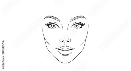 A black and white line drawing of a womans face with makeup and eyebrows