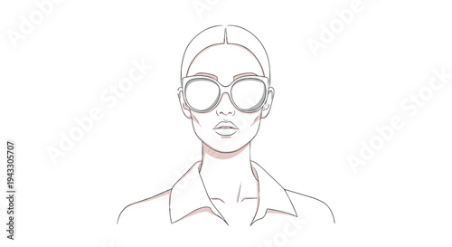 A line drawing of a woman wearing sunglasses and a collared shirt