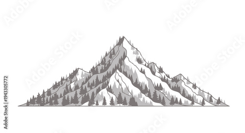 Snowy mountain peak with trees on slope landscape