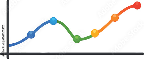 Smooth line graph with data points trend vector illustration