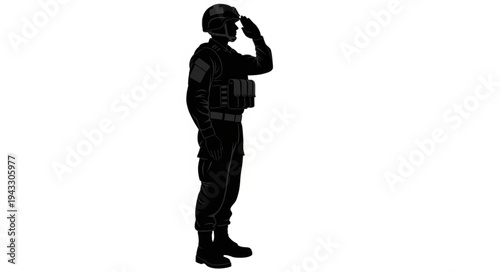 Soldier Standing and Talking on Radio.