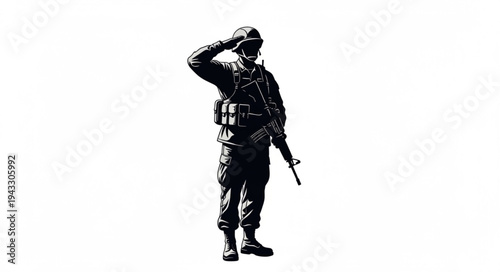 Soldier Standing with Rifle Salute.