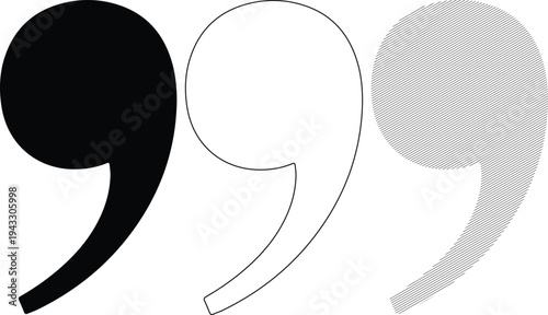 Three Quotation Mark Symbols Black White Striped Isolated