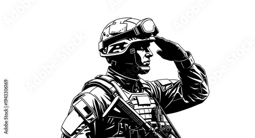 Soldier Saluting with Helmet.