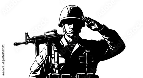 Soldier Saluting with Rifle.