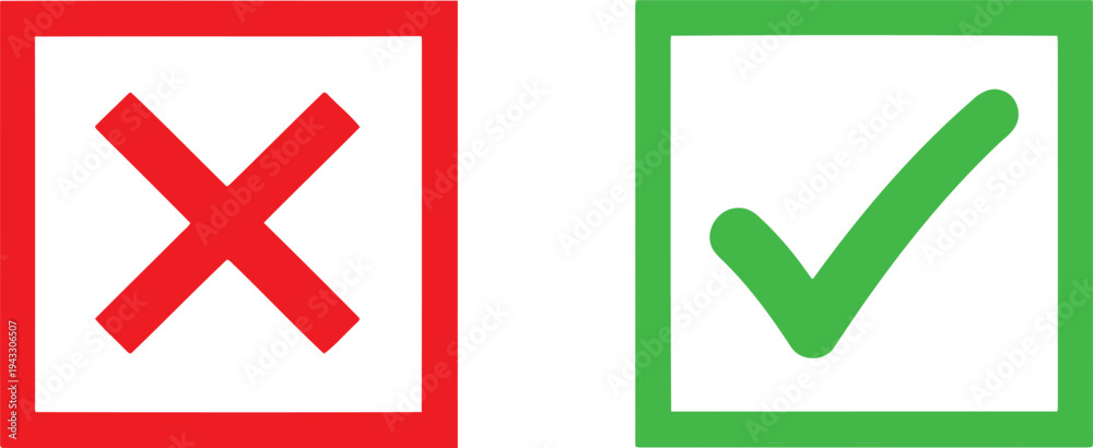 Obraz premium Visual representation of correct and incorrect actions using check and cross marks Vector