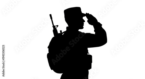 Soldier Silhouette Saluting with Rifle.
