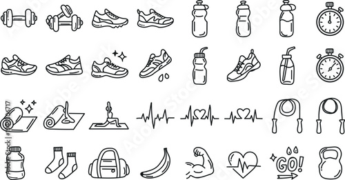 Collection of various fitness and sports icons