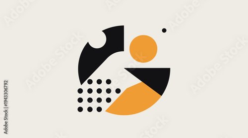 Abstract geometric design with shapes and lines in orange and black