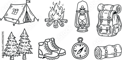 Camping and hiking essentials illustration