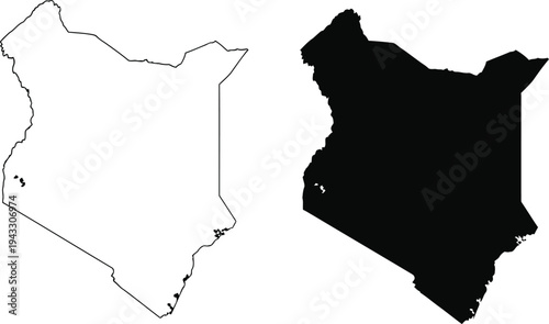 Contrast between outlined and filled map shapes of two distinct regions. Vector